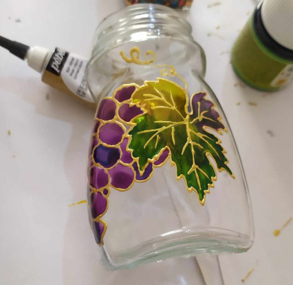 peinture_sur_verre_bocal_raisin